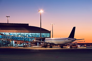 Image showing Airport at the colorful sunset