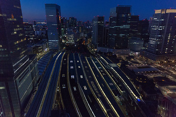 Image showing view of night railway station in tokyo city, japan