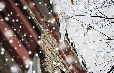 Image showing icicles hanging from building roof