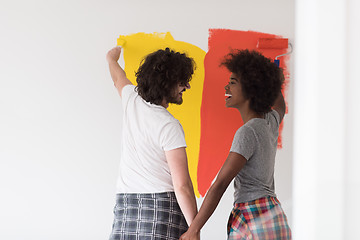 Image showing multiethnic couple painting interior wall