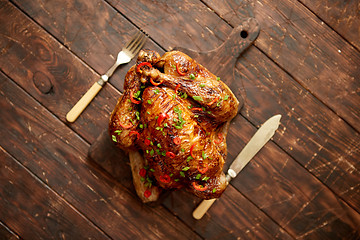 Image showing Homemade roasted spicy chicken with chilli and chive