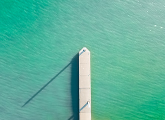 Image showing Aerial top down of little boat jetty