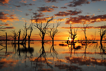 Image showing Sunset reflections on Lake Menindee outback Australia