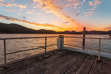 Image showing Admiring the views on Peat Island Jetty sunset