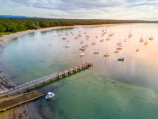 Image showing Callala Bay views of jetty and boat moorings