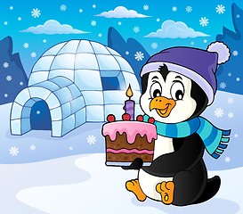 Image showing Penguin holding cake theme image 5