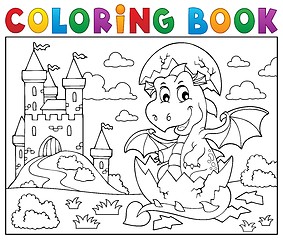 Image showing Coloring book dragon hatching from egg 2