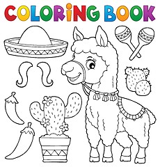 Image showing Coloring book llama and objects set 1