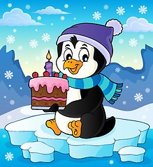 Image showing Penguin holding cake theme image 4