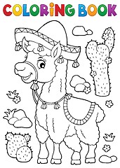 Image showing Coloring book llama in sombrero