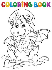 Image showing Coloring book dragon hatching from egg 1