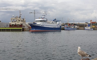 Image showing Danish fishing boat in harbour.