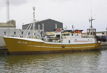 Image showing Danish fishing boat in harbour.