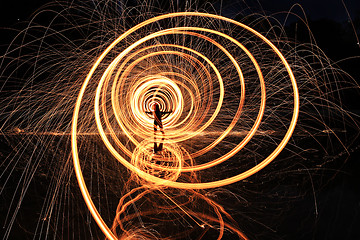 Image showing Night Time Light Painted Imagery With Color and Steel Wool Spinn