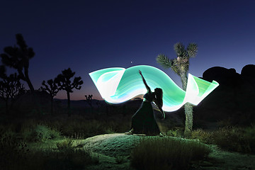 Image showing Girl Light Painted Under the Milky Way