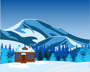 Image showing Small lodge misplaced amongst snow and mountains