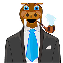 Image showing Cartoon animal walrus in fashionable suit with tie