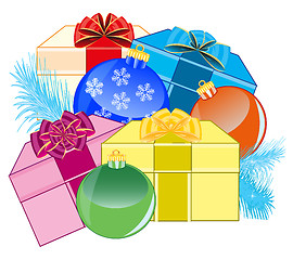 Image showing Festive new years toys and gift.Vector illustration