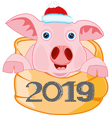 Image showing Symbol approaching year piglet in bag.Vector illustration