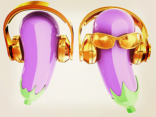 Image showing eggplant with sun glass and headphones front \