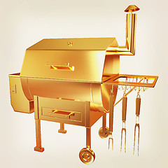 Image showing Gold BBQ Grill. 3d illustration. Vintage style