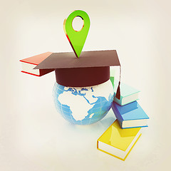 Image showing Books around the Earth and pointer. Education and navigation con