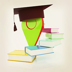 Image showing Pointer of education in graduation hat with books around. 3d ill