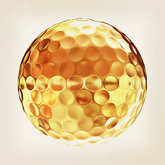 Image showing 3d rendering of a golfball in gold. Vintage style