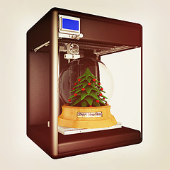 Image showing 3d printer during work on the Christmas tree. 3d illustration. V