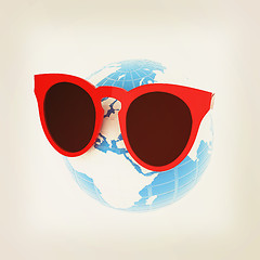 Image showing Earth planet with earphones and sunglasses. 3d illustration. Vin