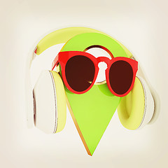 Image showing Glamour map pointer in sunglasses and headphones. 3d illustratio