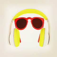 Image showing Sunglasses and headphone for your face. 3d illustration. Vintage