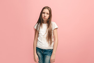 Image showing Young serious thoughtful sad teen girl