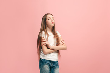 Image showing Young serious thoughtful sad teen girl