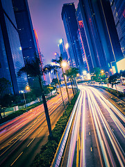 Image showing Street traffic in Hong Kong at night