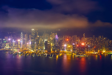 Image showing Aerial view of illuminated Hong Kong skyline. Hong Kong, China