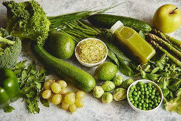 Image showing Assortment of fresh organic antioxidants. Green fruits and vegetables