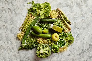 Image showing Assortment of fresh organic antioxidants. Green fruits and vegetables