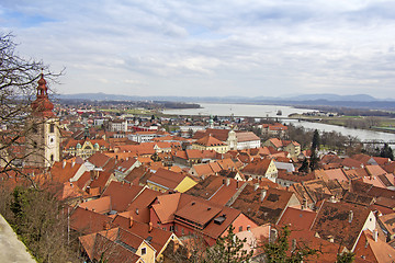 Image showing A view of the center of Ptuj city, church and old  town of Ptuj,