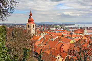 Image showing A view of the center of Ptuj city, church and old  town of Ptuj,