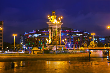 Image showing Plaza Espanya at night in Barcelona, Spain