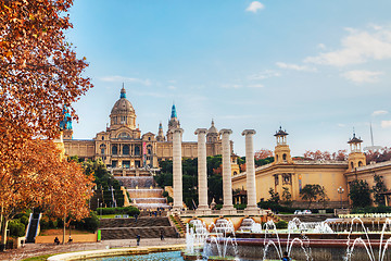 Image showing Montjuic hill with people on a sunny day