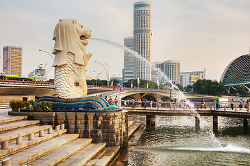 Image showing Overview of the marina bay with the Merlion