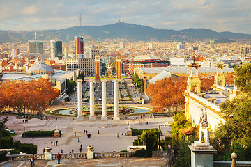 Image showing Overview of the city from the Montjuic hill