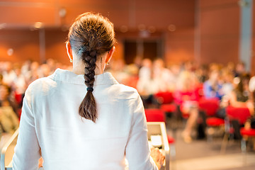 Image showing Female academic professor lecturing at faculty.