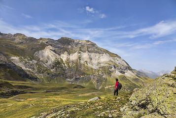 Image showing Hiker in the Circus of Troumouse - Pyrenees Mountains