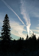 Image showing Contrail tracks from plain traffic 