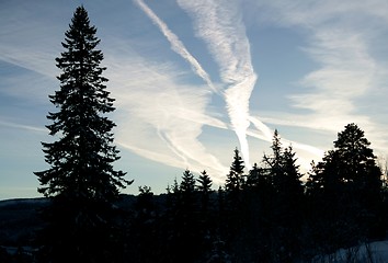 Image showing Contrail tracks from plain traffic 