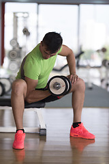 Image showing handsome man working out with dumbbells