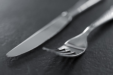 Image showing close up of fork and knife on table